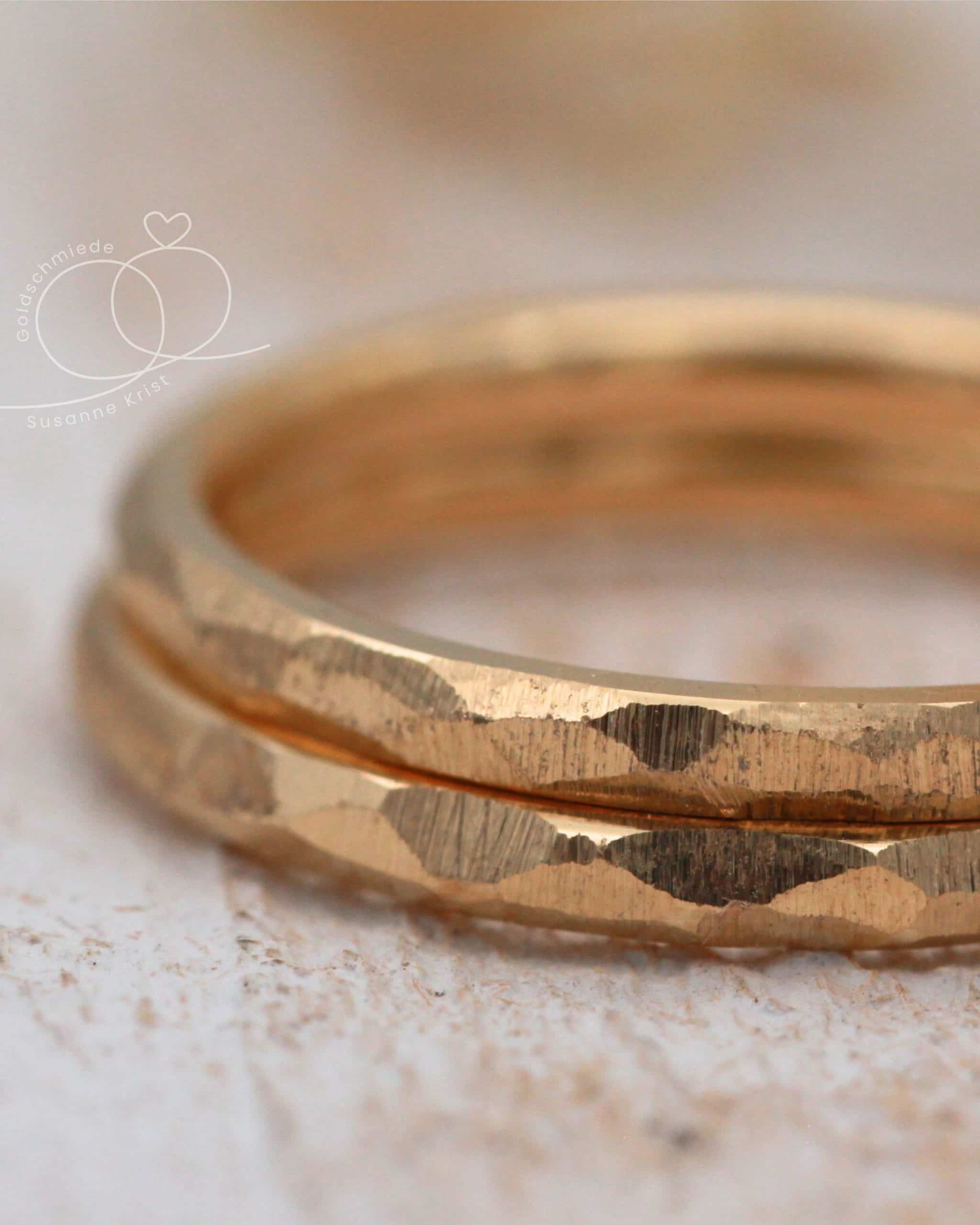 Dünne Ringe Rosegold "Zarties" 6 Dünne Ringe Rosegold mit Hammerschlag Zarties