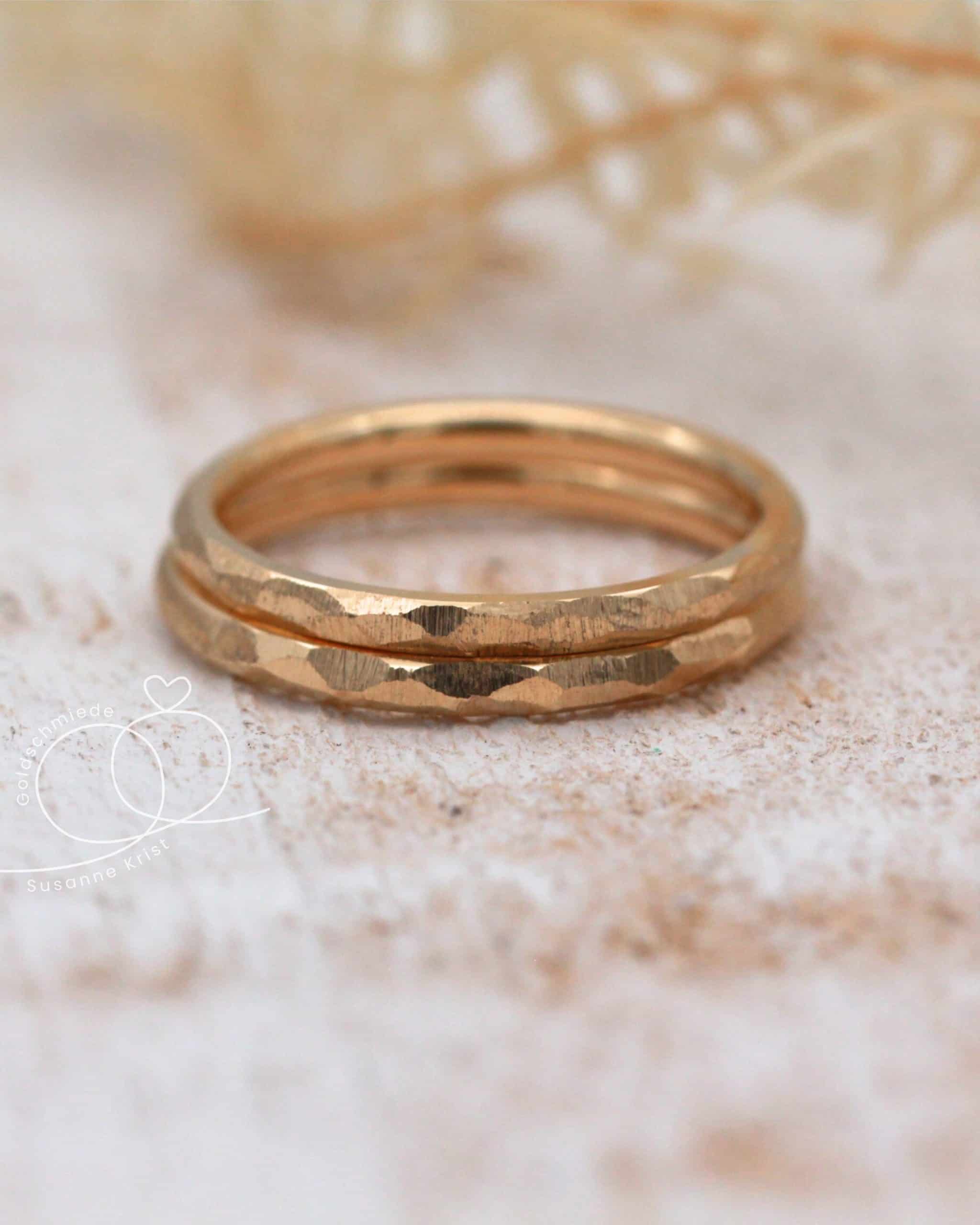 Dünne Ringe Rosegold "Zarties" 3 Dünne Trauringe Rosegold Hammerschlag namens Zarties